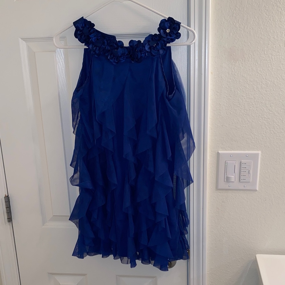 Elegant Blue Ruffle Mini Dress - Picture 2 of 7